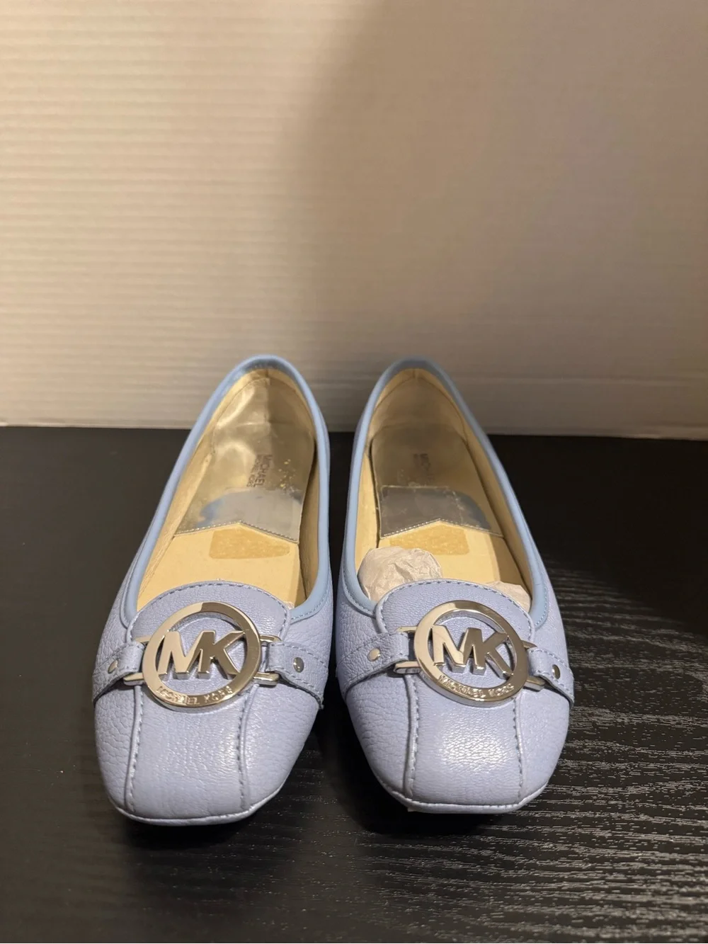 Michael Kors Pastel Blue Leather MK Logo Loafers